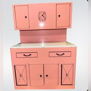 Vtg. Wolverine Pink Tin Metal Litho Kitchen Hutch Hoosier Cupboard Cabinet 16”